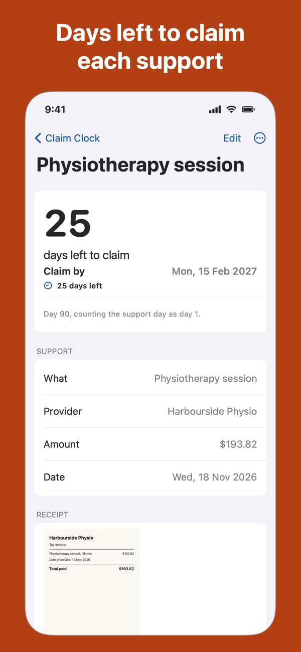 A support showing 25 days left to claim and its claim-by date, 15 February 2027